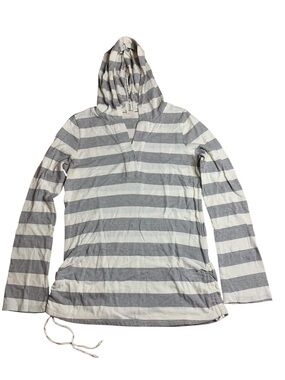 Roxy Striped Knit Pullover Hoodie Cream Grey Large